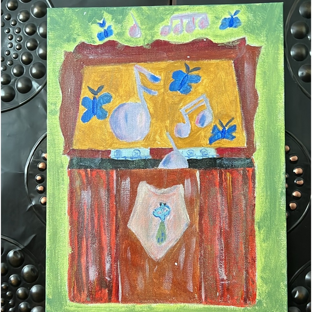 Original acrylic painting of a music box